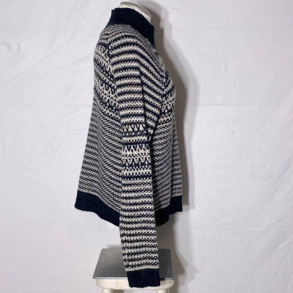 M&S Collection Black Off White Striped Knit Mock Neck Sweater Uk14 - Picture 5 of 12